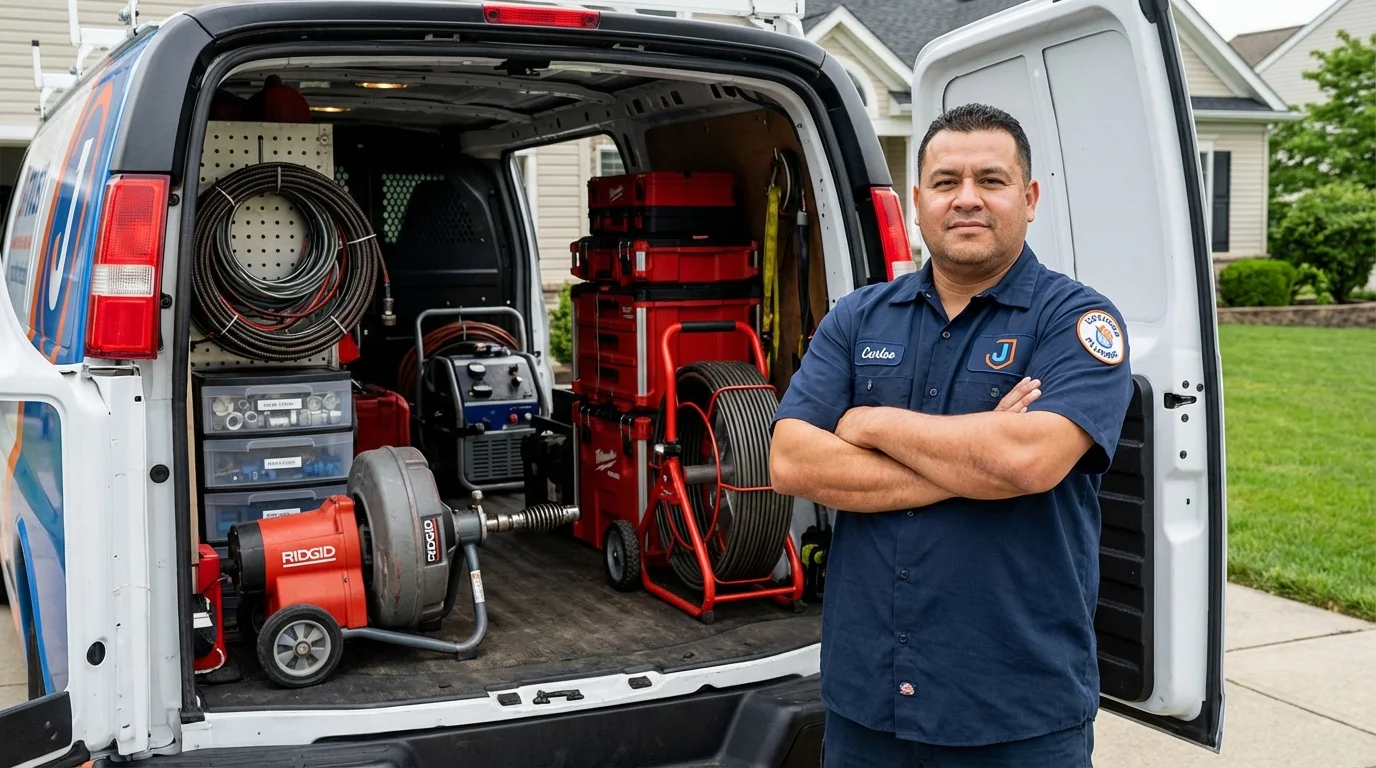 Professional drain cleaning equipment and Johns Plumbing LLC plumber in Roanoke Rapids