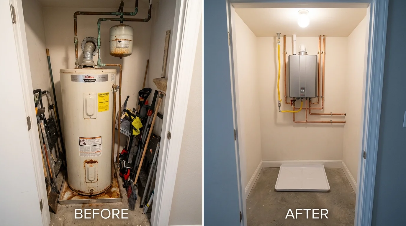 Tank water heater versus wall-mounted tankless unit comparison for Roanoke Rapids, NC homeowners